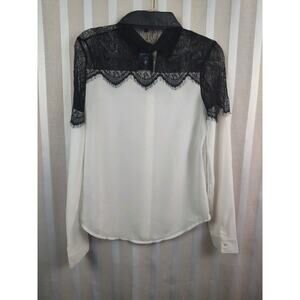 Glo Sz Medium  Black Lace Gothic Steam Punk Button Down Dressy Blouse